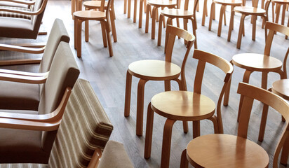 wooden chairs furniture in the conference hall