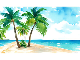 travel vacation illustration beach summer holiday watercolor painting
