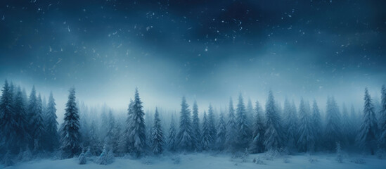 Fototapeta na wymiar Magical Snowy Forest with Misty Atmosphere