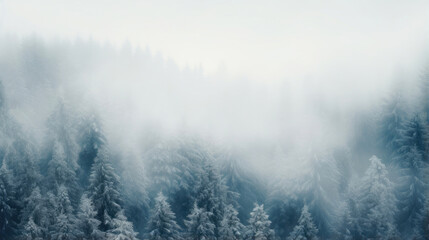 Obraz na płótnie Canvas Scenic Winter Wonderland of Fir Trees and Fog