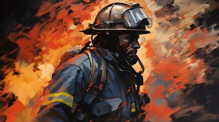 Heroic Firefighter - obrazy, fototapety, plakaty