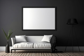 Frame mockup in minimal design room. Photo frame mockup. Blank painting frame for product display