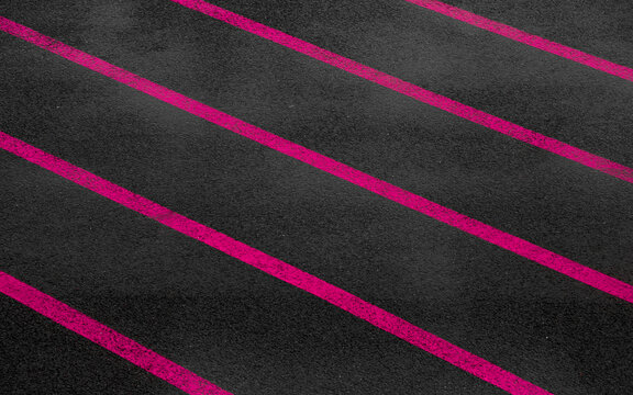 Pink paralel lines on dark wet asphalt