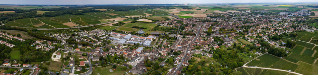 Fototapeta na wymiar Aerial view around the old town of the city Sezanne in France