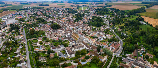  Aerial view around the old town of the city Rozay-en-Brie in France