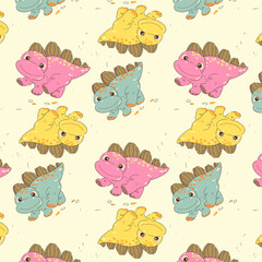 children's pattern for children's birthday with dinosaurs, dragons, cute, gentle, kind