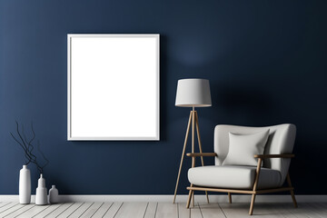 Frame mockup in minimal design room. Photo frame mockup. Blank painting frame for product display