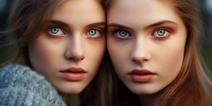 "Gemelas con Ojos Gemelos: Un D&uacute;o de Miradas Fascinantes con Ojos Hipn&oacute;ticos, un Vistazo al Misterio de las Gemelas con Miradas &Uacute;nicas en Paralelo, Dos Veces la Belleza de Reflejos Gemelares."