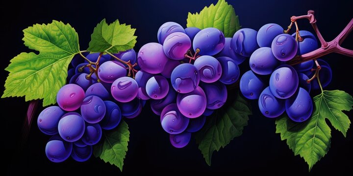 digital painting of a bunch of purple grapes, generative AI