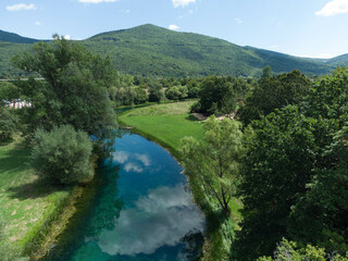 Fototapeta na wymiar River Gacka in Lika county of Croatia from above