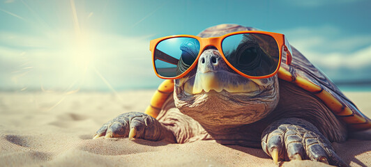 Closeup of turtle with sunglasses