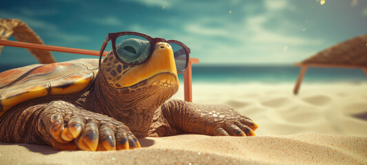 Closeup of turtle with sunglasses