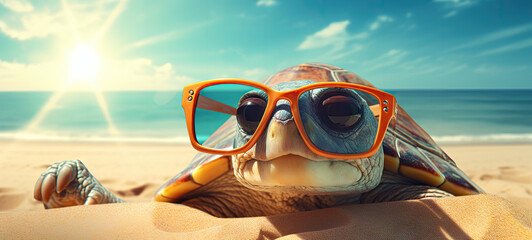 Closeup of turtle with sunglasses
