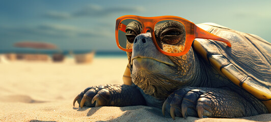 Closeup of turtle with sunglasses