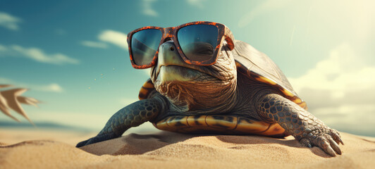 Closeup of turtle with sunglasses