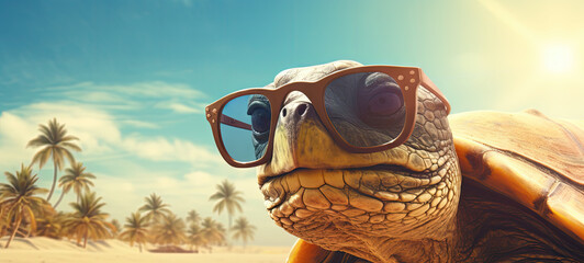 Closeup of turtle with sunglasses