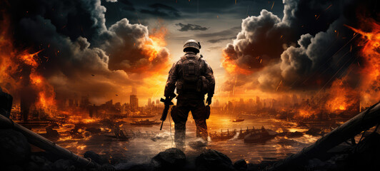 War background Army soldier fighting with guns