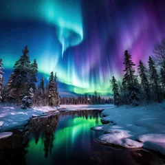 Photo sur Plexiglas Aurores boréales a colorful lights in the sky over a river