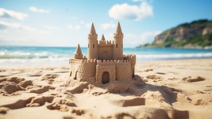 a sand castle on a beach - obrazy, fototapety, plakaty