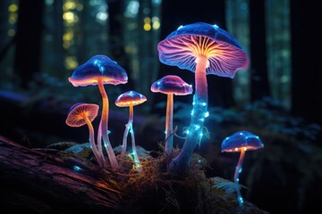 a group of glowing mushrooms