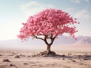 Fototapeta premium a tree with pink flowers in a desert