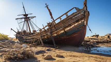 Naklejka premium a shipwrecked boat on a beach