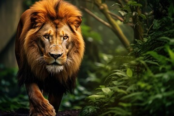 Naklejka na ściany i meble a lion walking in the woods