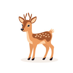 Flat Vector Cute Deer. Little Deer Icon. Adorable Walking Deer or Reindeer Cartoon Character Isolated on White Background, Side View