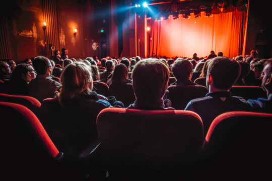 Shot of crowded theater while playing a movie, full capacity of the movie theater