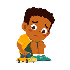 little kid playing with toy alone and feeling sad