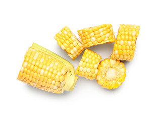 Cut fresh corn cob on white background