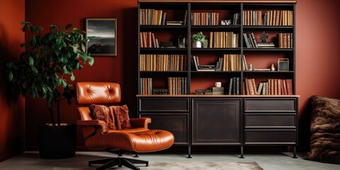 library zone with bookshelf and armchair, generative AI