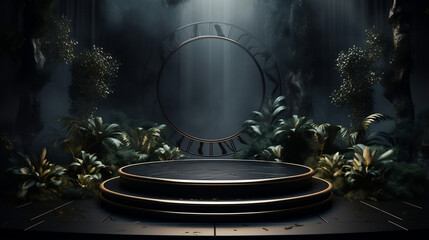 Mysterious Illumination: Moody Podium Stage for Products or Cosmetics
