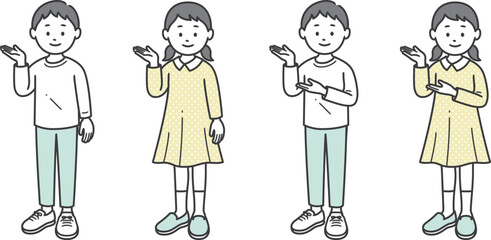 案内をする少年少女 斜め