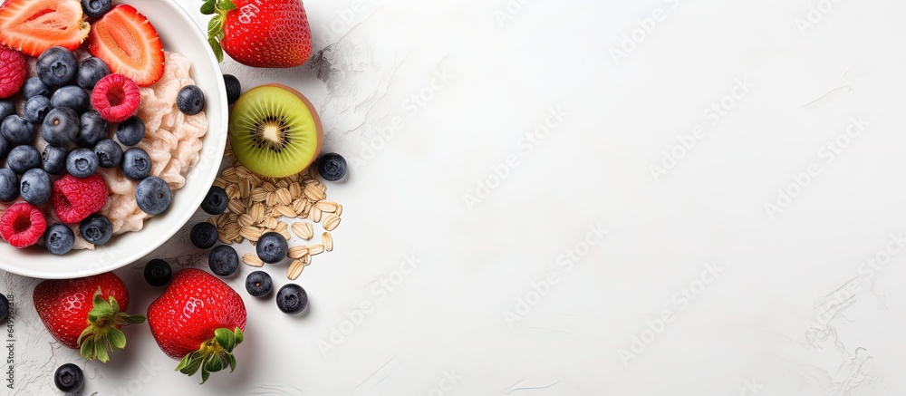 Poster health promoting morning meal seen from above