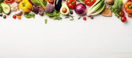 Organic vegetables on white plate with utensils Vertical arrangement