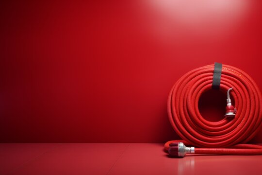 Sturdy Red fire hose mockup. Pipe fireman. Generate Ai