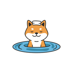 Shiba Inu swimming in pool. Vector illustration in flat style