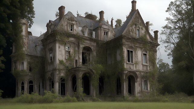 亡霊が住んでいる屋敷、幽霊屋敷｜A haunted house, a mansion where ghosts live. Generative AI