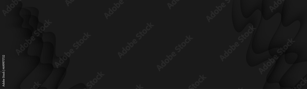 Wall mural abstract black background with waved 3d design and space for text.