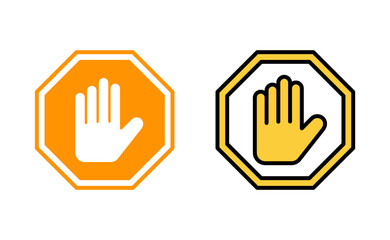 Stop icon set for web and mobile app. stop road sign. hand stop sign and symbol. Do not enter stop red sign with hand