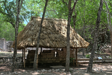 Fototapeta na wymiar Small shack built with traditional Mayan methods