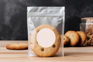 Blank White Round Tag Label Mockup on Cookie Bag. Empty Tag Template for Display. Generative AI