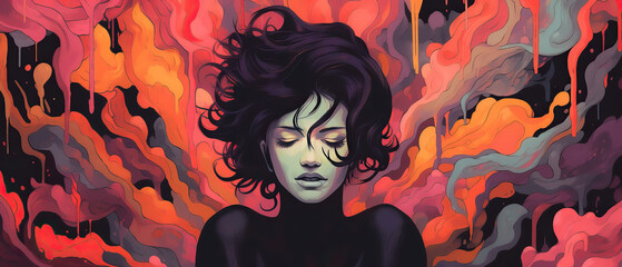 An abstract vision of an anxious, scared, depressed, overworked, and unhappy person having a panic attack. A mental health crisis in America
