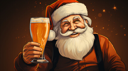 Santa clause drinking a beer - toast - toasting - happy - jovial - holiday party - cocktail - alcohol - welcoming - North Pole - fun - bash - libations 