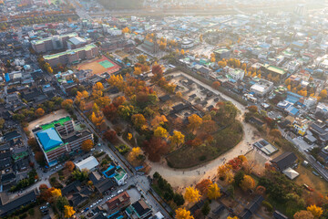 Aerial view of Jeonju Hanok Village in the autumn at south korea