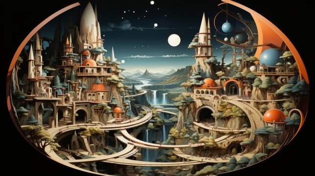 An unusual abstract background with planetary theme. Generative AI. 