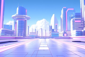 Futuristic city background with modern skyscrapers and neon lights