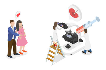 3D Isometric Flat  Conceptual Illustration of In Vitro Fertilization, Artificial Pregnancy with Modern Technology