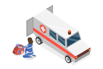 3D Isometric Flat  Conceptual Illustration of EMT, Emergency Medical Technician, Paramedic